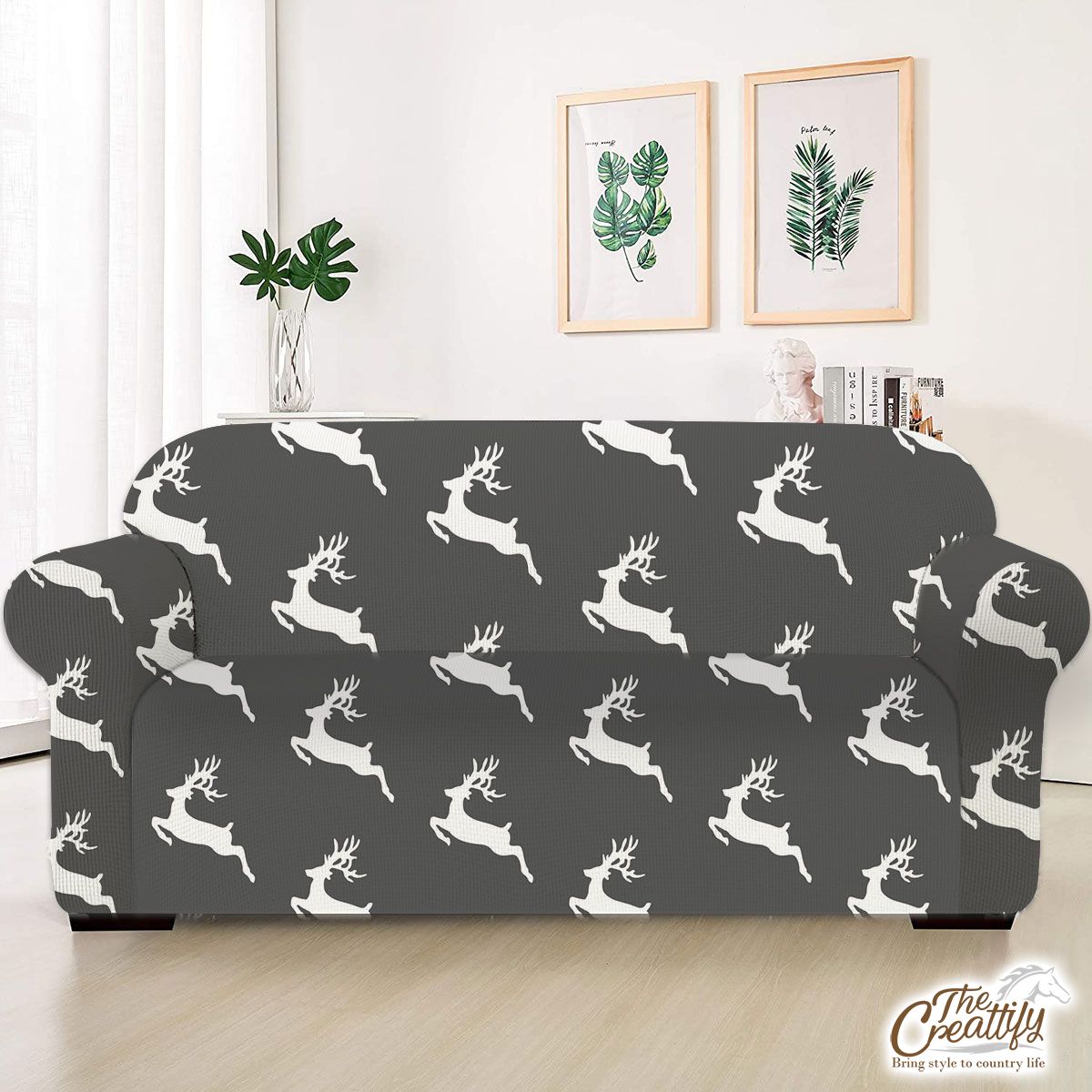 Grey And White Reindeer Sofa Cover