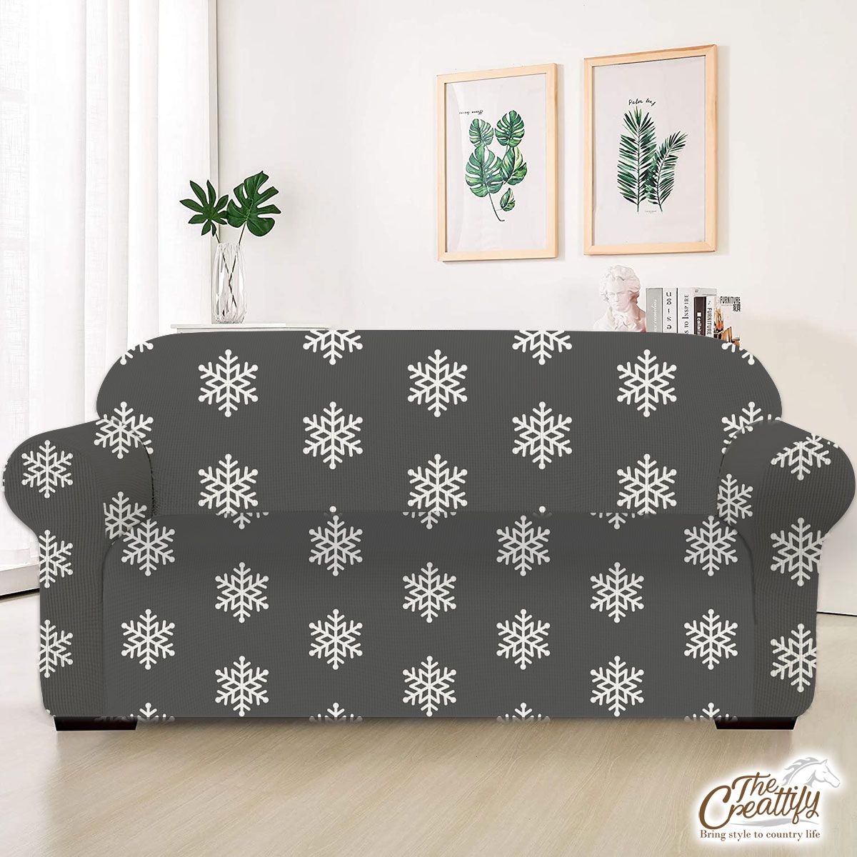 Grey And White Snowflake Sofa Cover