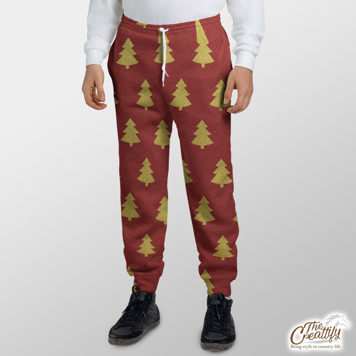 Christmas Tree, Christmas Tree Decorations, Pine Tree Pattern On Red Sweatpants