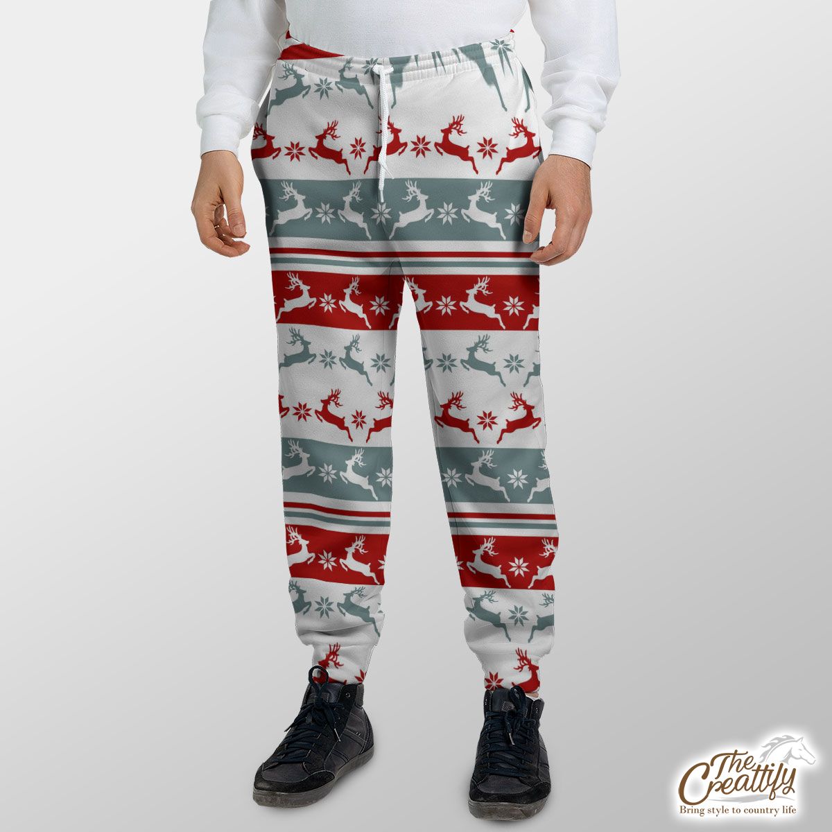 Colorful Christmas Reindeer, Snowflake Pattern Sweatpants