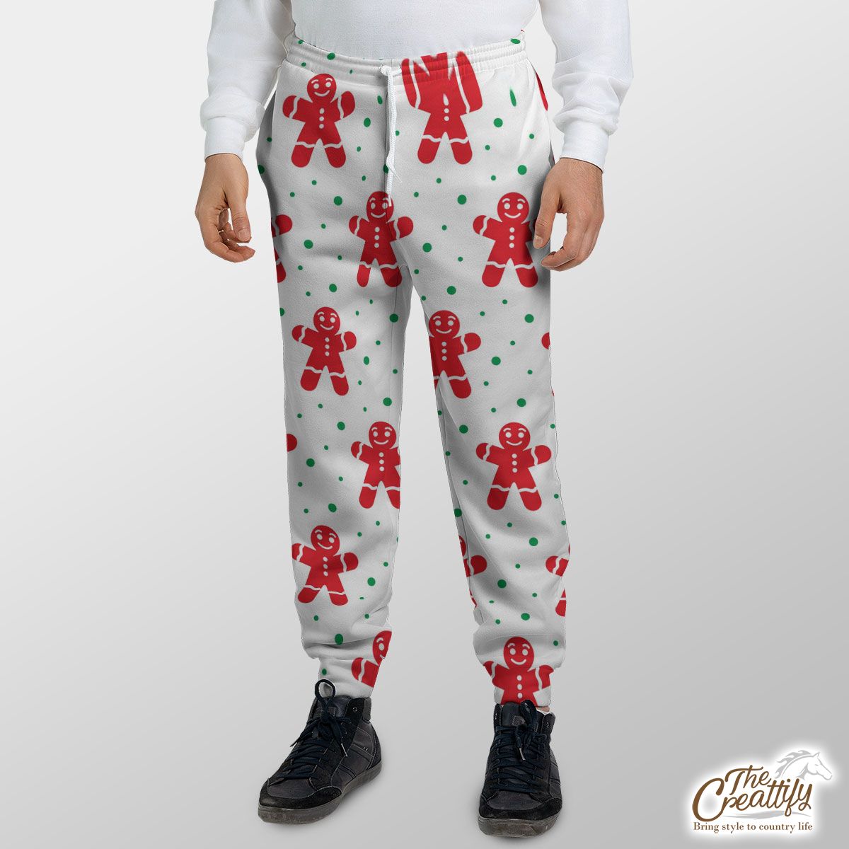 Gingerbread Man Cookies, Christmas Gingerbread Red With Snowflake Background Sweatpants