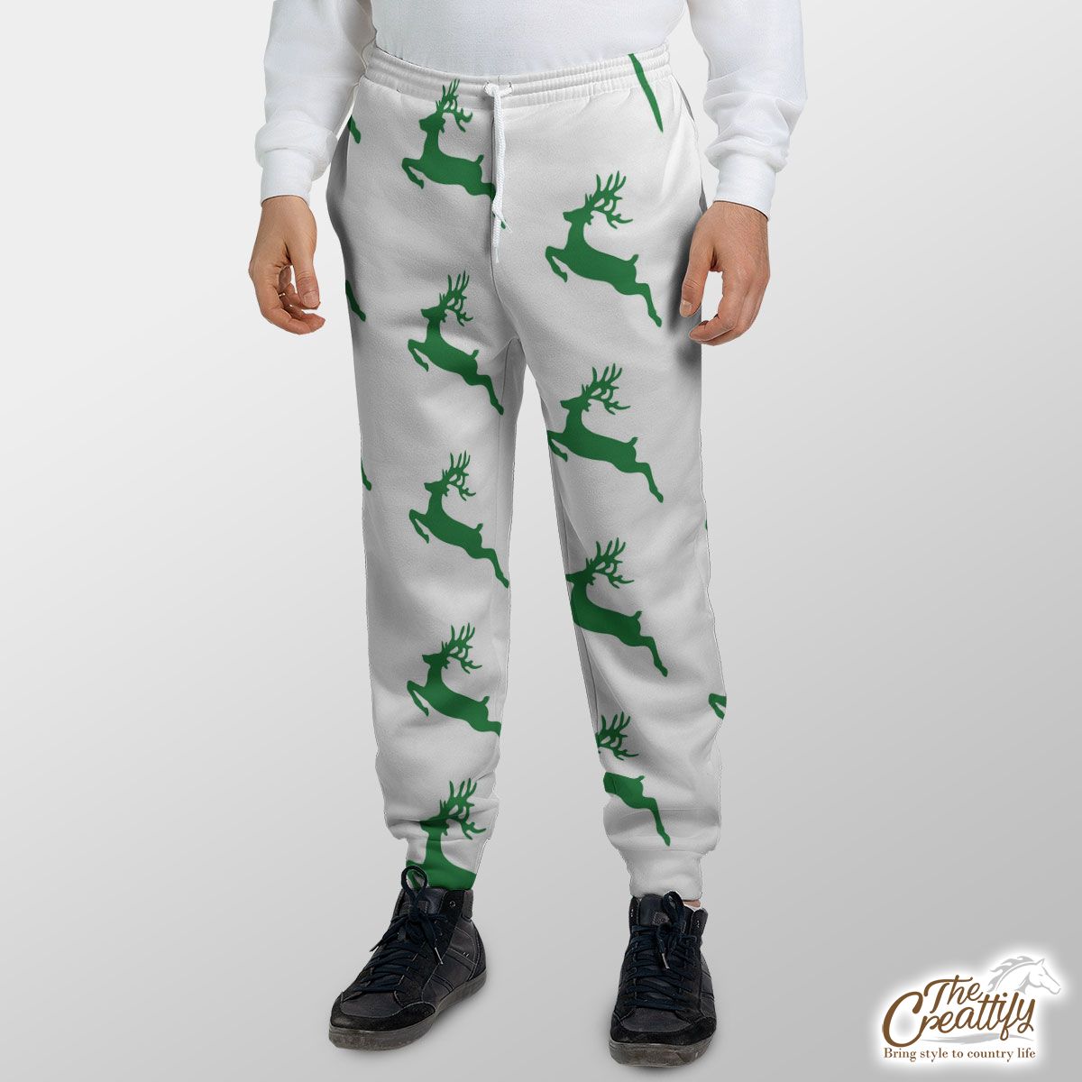 Green And White Christmas Reindeer Sweatpants