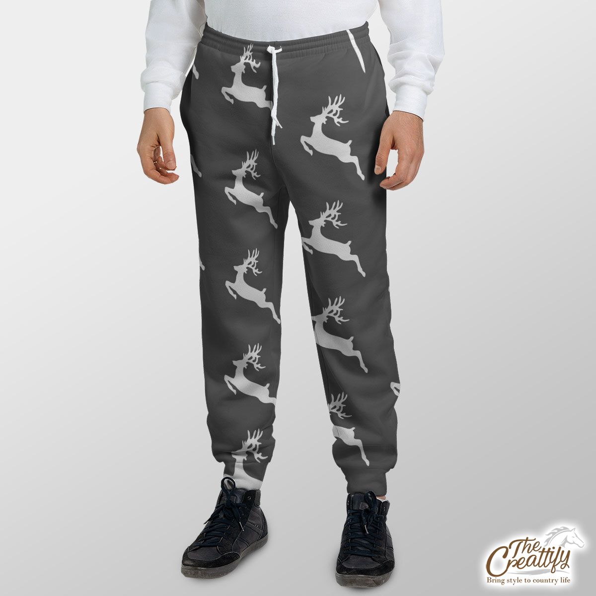 Grey And White Reindeer Sweatpants
