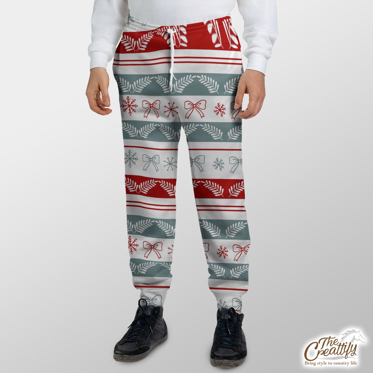 Holly Leaf, Snowflake, Red Christmas Bow Sweatpants