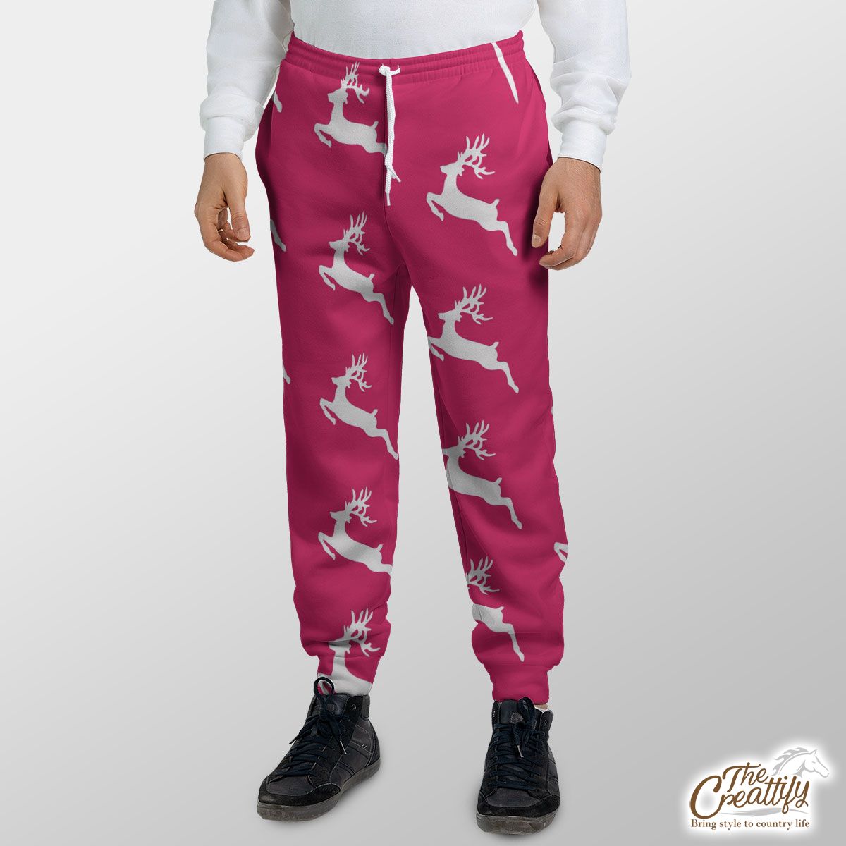 Pink And White Christmas Reindeeer Sweatpants