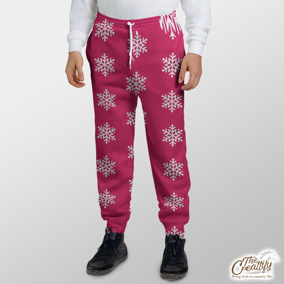 Pink And White Snowflake Sweatpants
