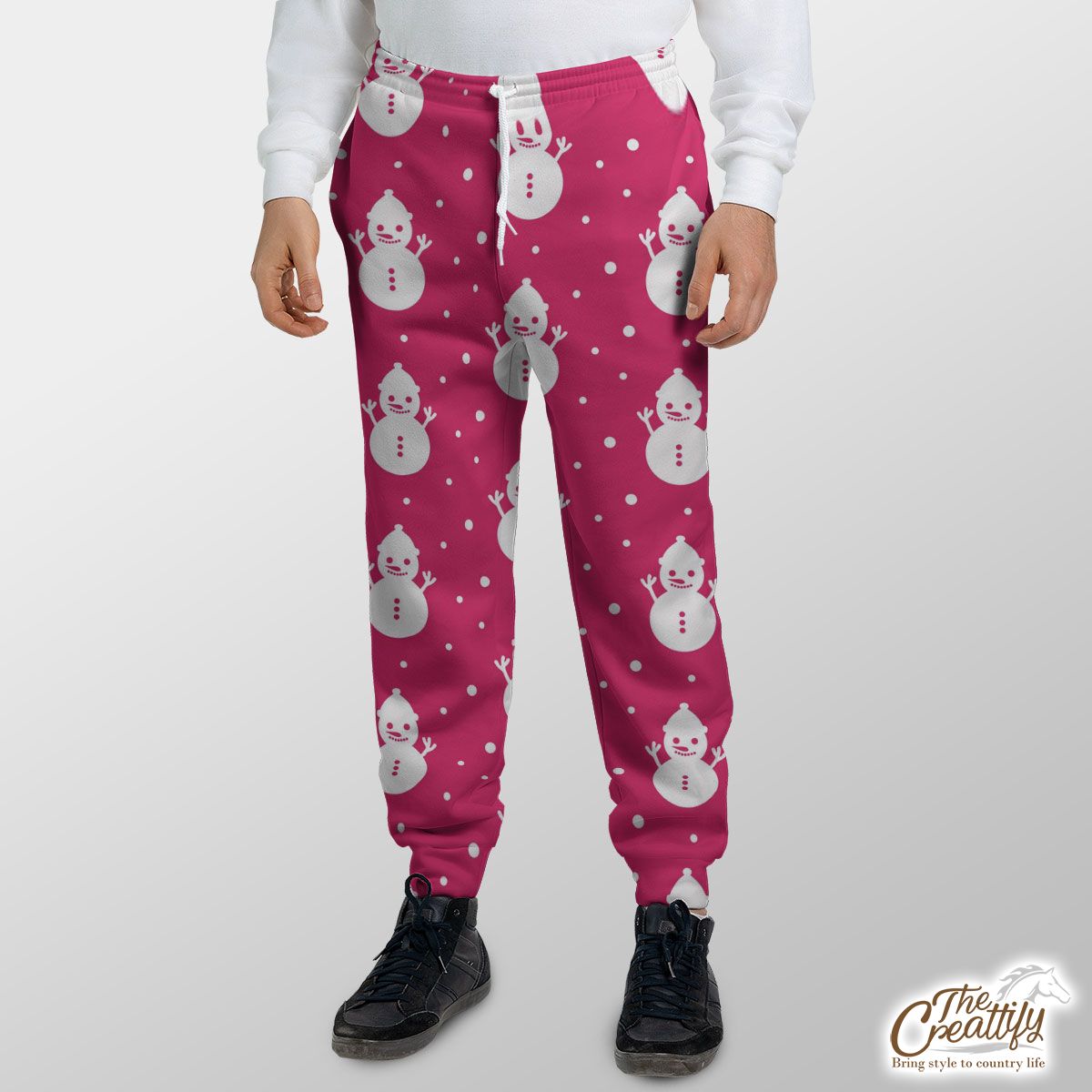 Pink And White Snowman Sweatpants