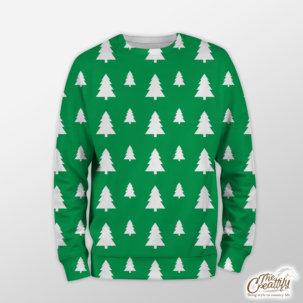 Christmas Tree, Christmas Tree Decorations, Pine Tree Pattern On Green 3 Sweatshirt