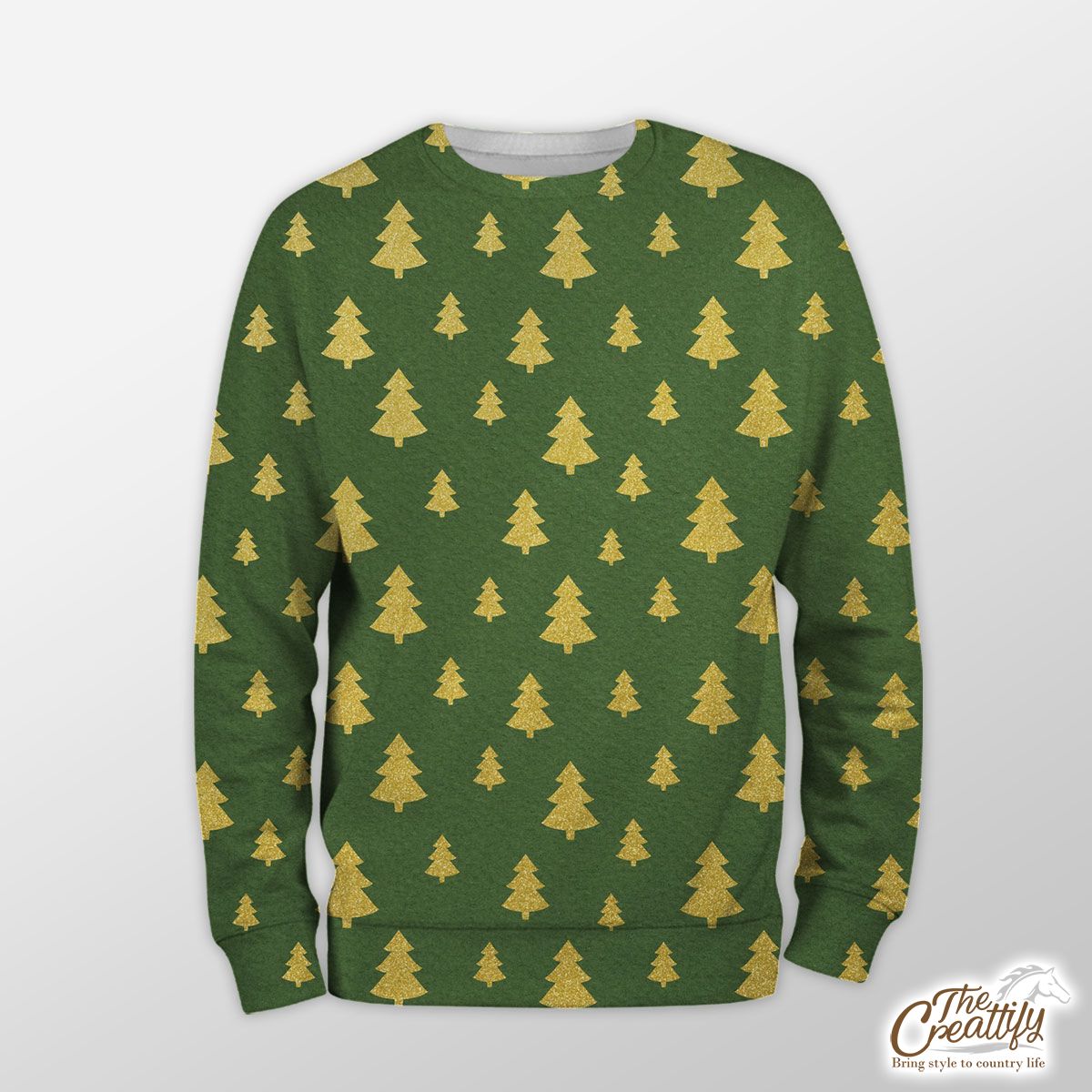 Christmas Tree, Christmas Tree Decorations, Pine Tree Pattern On Green Sweatshirt