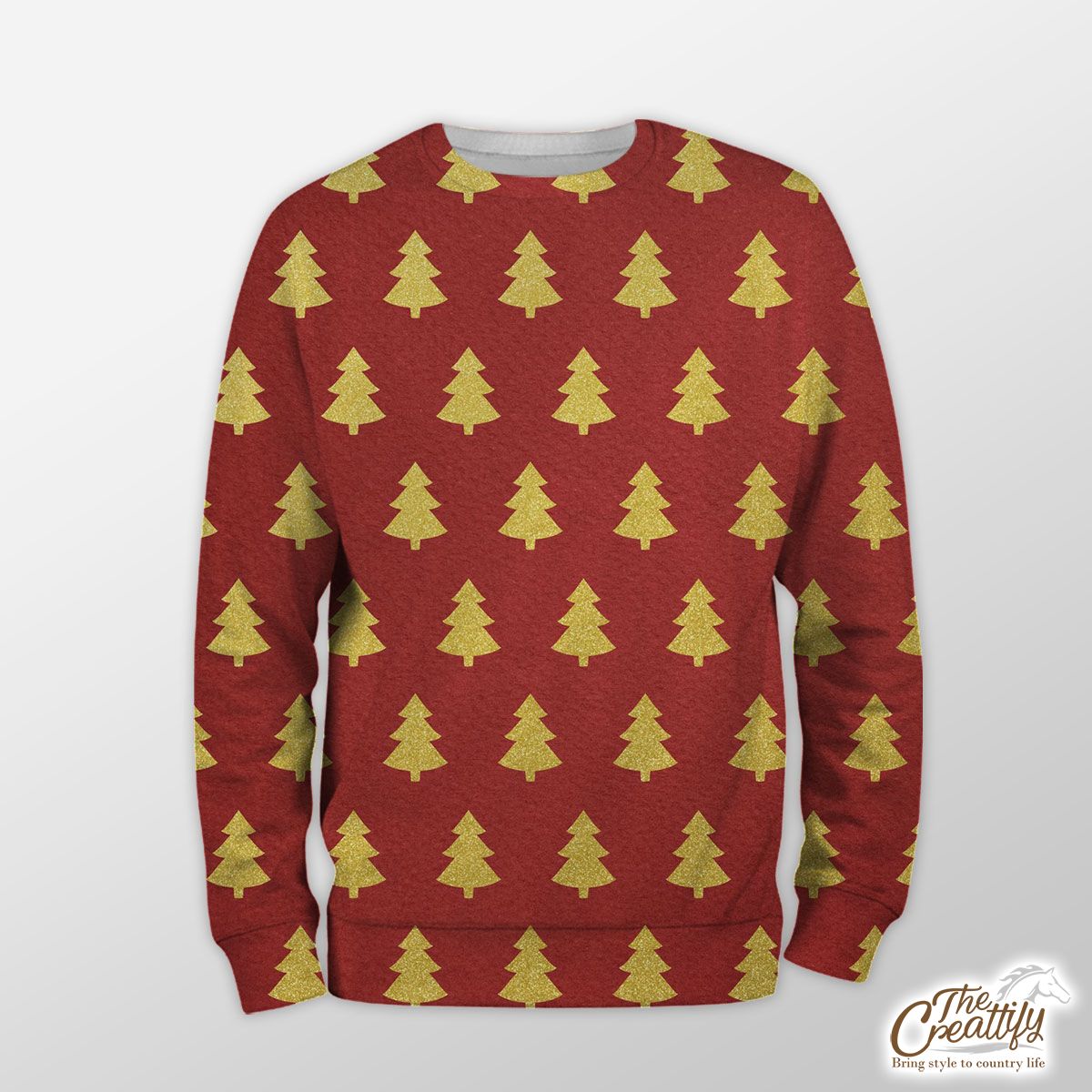 Christmas Tree, Christmas Tree Decorations, Pine Tree Pattern On Red Sweatshirt