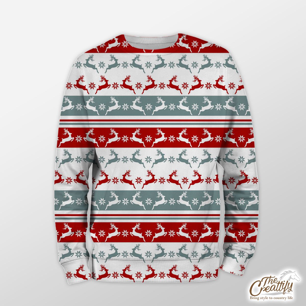 Colorful Christmas Reindeer, Snowflake Pattern Sweatshirt