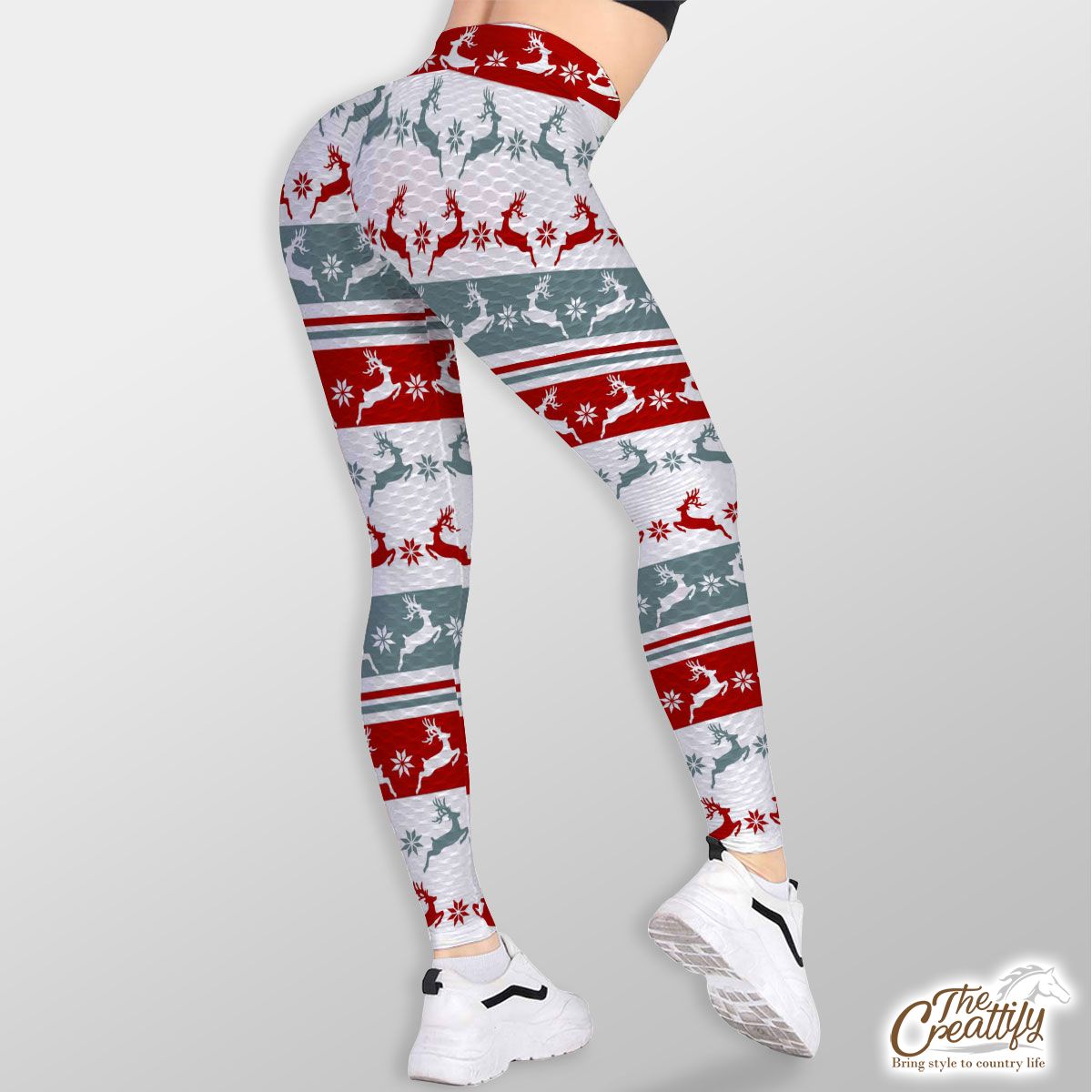 Colorful Christmas Reindeer, Snowflake Pattern TikTok Leggings