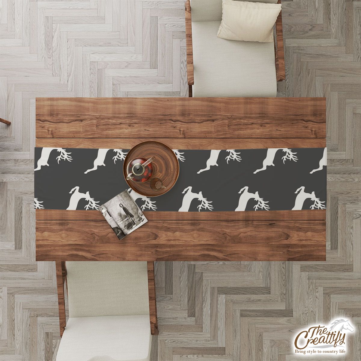 Grey And White Reindeer Table Runner