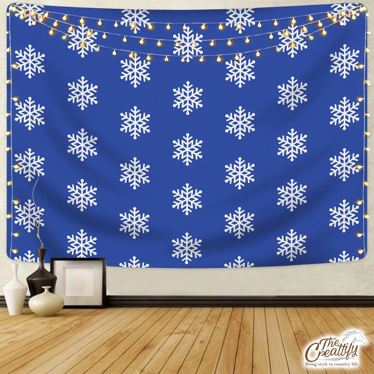 Christmas Snowflake Clipart On The Navy Blue Color Background Tapestry