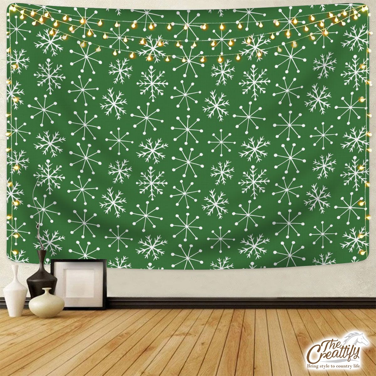 Green And White Snowflake Tapestry