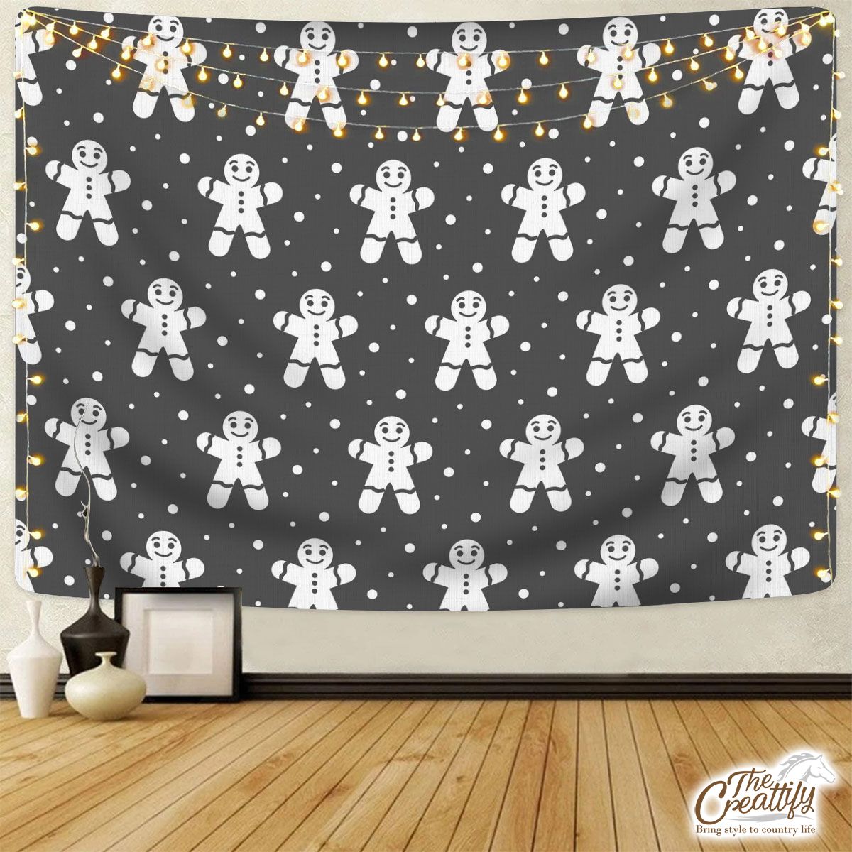 Grey And White Gingerbread Man Tapestry