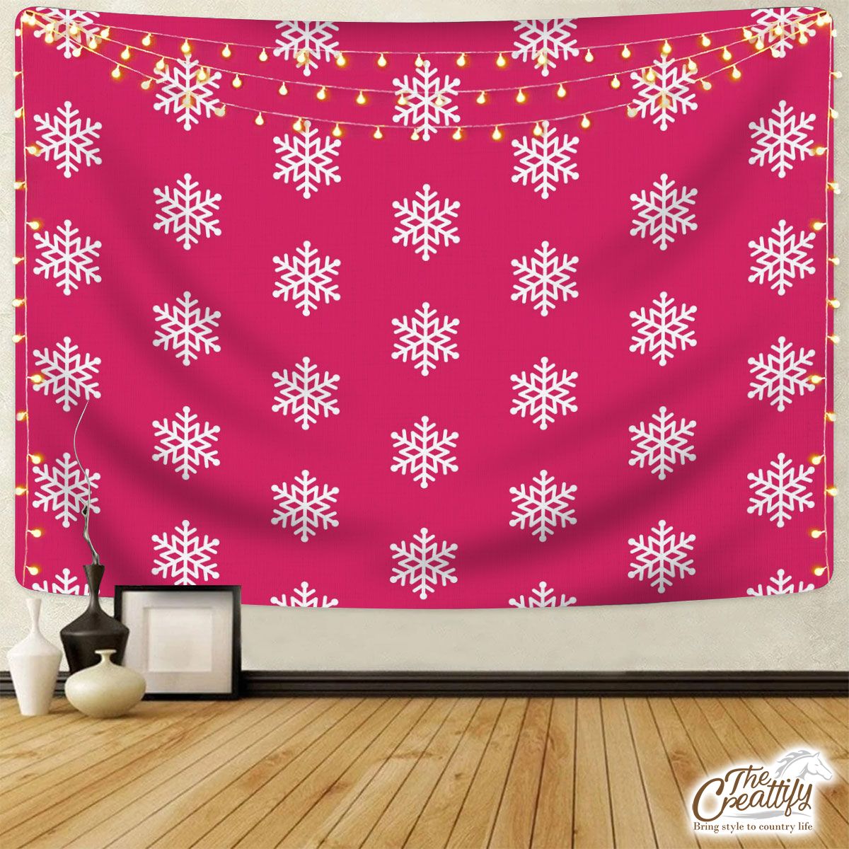 Pink And White Snowflake Tapestry