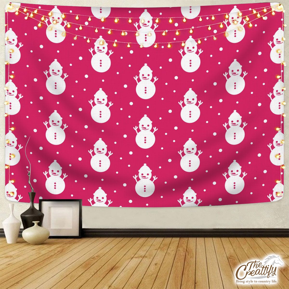 Pink And White Snowman Tapestry